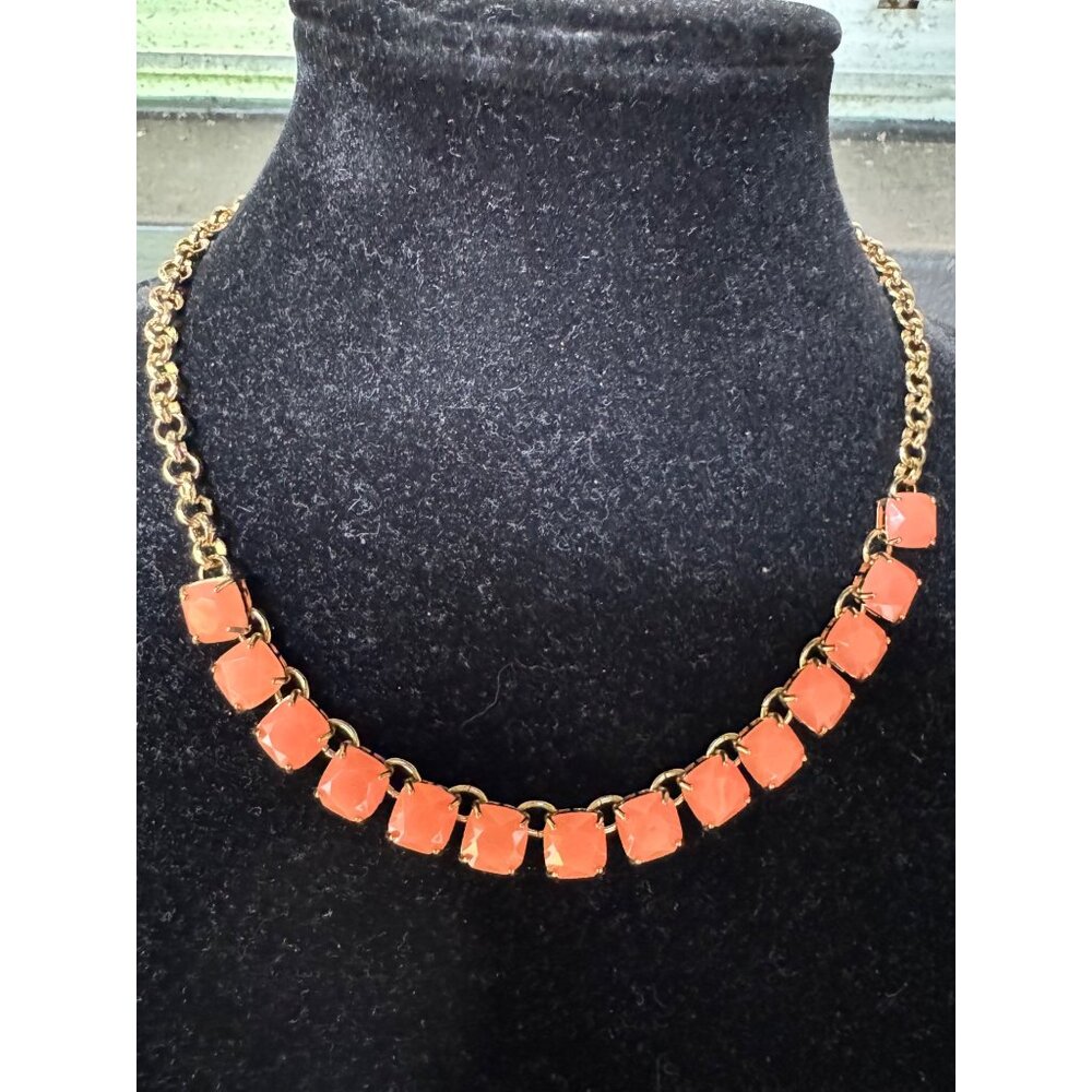 Kate Spade Gold Chain Necklace With Coral Gemstones & Clasp Squared Away - Picture 2 of 7